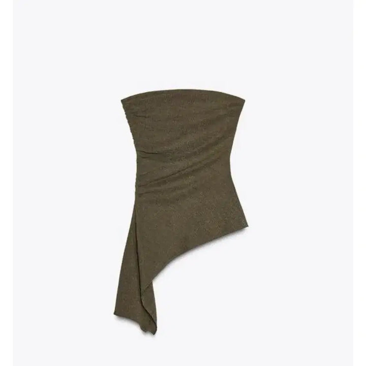 [BUNJANG] ZARA Tube Top Drape Blouse / 자라 카키 화이트 튜브탑 드레이프 블라우스