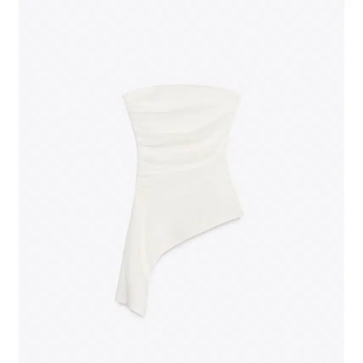 [BUNJANG] ZARA Tube Top Drape Blouse / 자라 카키 화이트 튜브탑 드레이프 블라우스