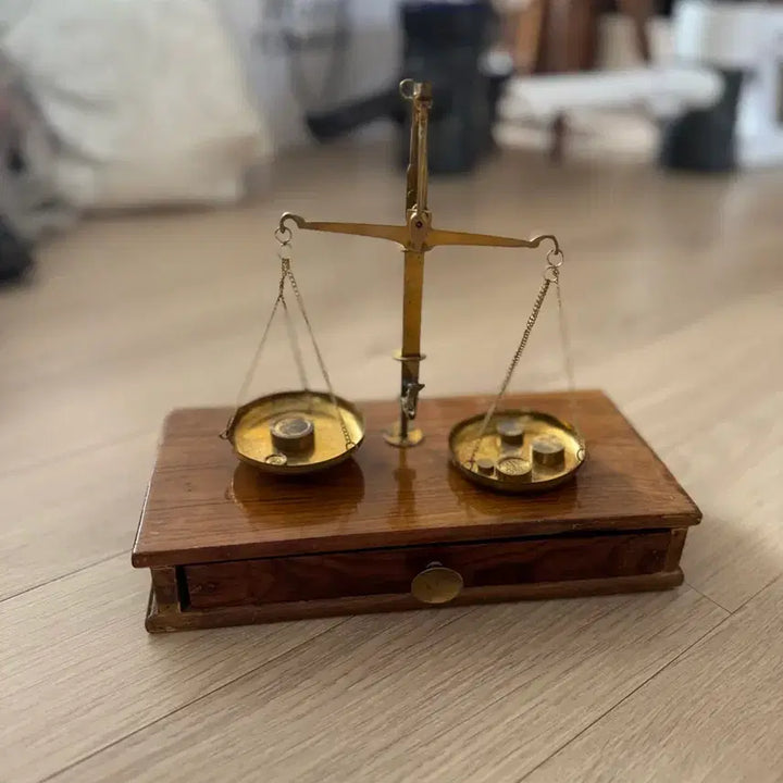 [BUNJANG] Antique Wood Brass Scale / 앤틱 빈티지 우드 브라스 저울