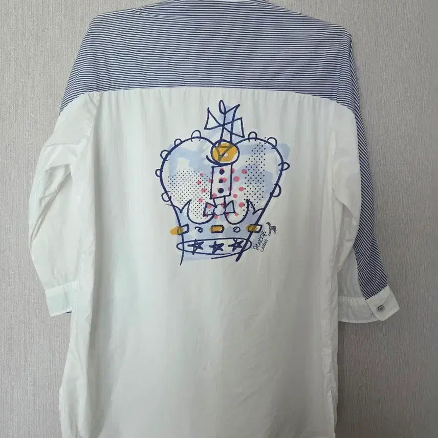 [SOLD OUT] 화이트 스트라이프 배색 셔츠 롱남방