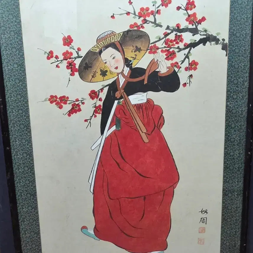 [SOLD OUT] 동양화  홍연자 홍매화 아래 미인도
