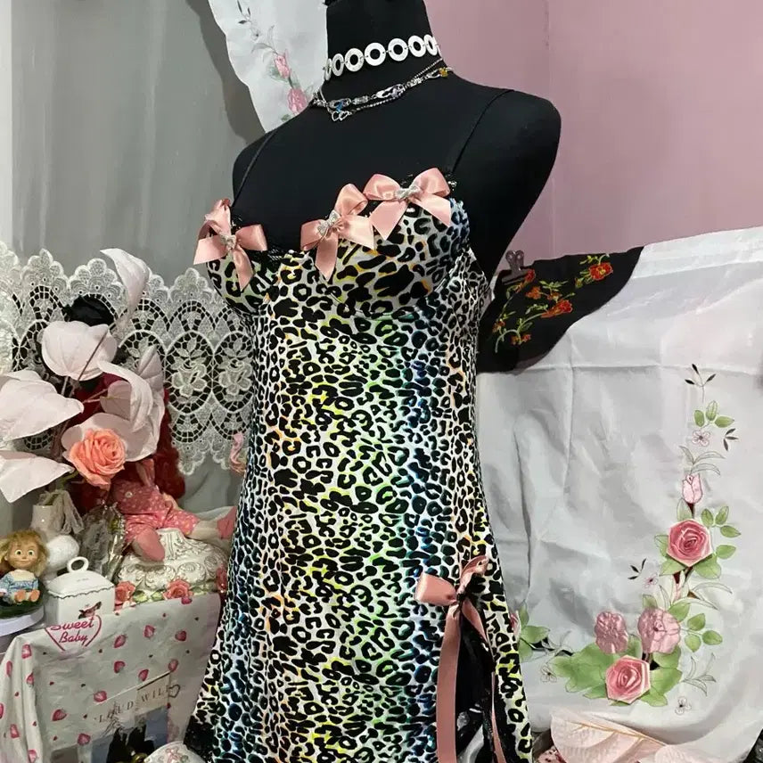 [SOLD OUT] 히메갸루 오네 호피 섹시 란제리 갸루 핑크 레오파드 슬립원피스