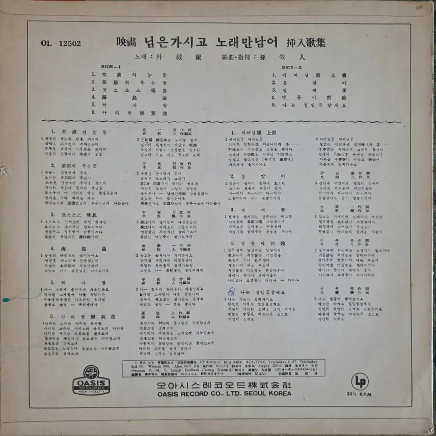 [BUNJANG] Park Jae-ran (Various Artists) Movie Soundtrack Compilation 12-Inch LP / 박재란 <영화 님은 가시고 노래만 남어 삽입가집> LP