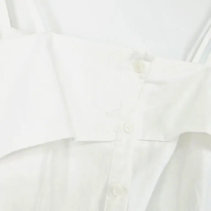 [BUNJANG] POPCORN White Frill Layered Camisole Blouse / (새상품) 레이어드 화이트 프릴 끈나시 블라우스