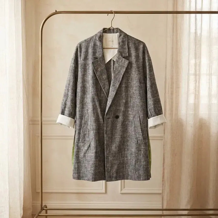 [BUNJANG] Maje Linen Blend Half Coat with Neon Accent / [Maje] 마주 린넨 혼방 네온 포인트 하프 코트 (정품)