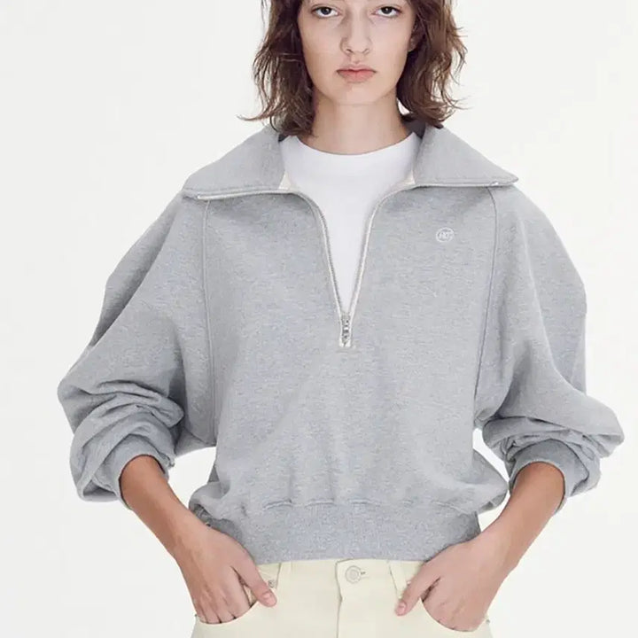 [BUNJANG] RECTO Signature Logo Zip-up Sweatshirt Grey / 렉토 시그니처로고 집업 스웻셔츠 그레이
