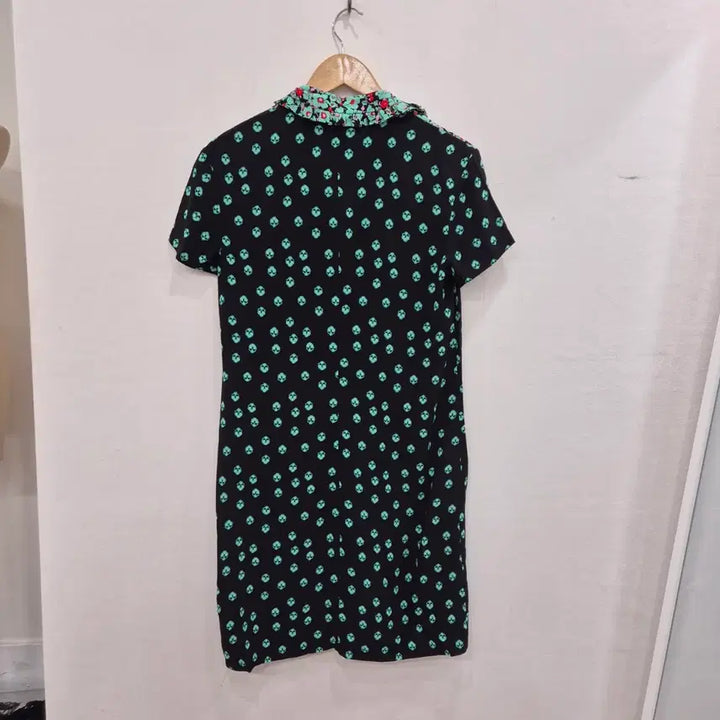 [BUNJANG] Maje Black Pattern Collar Midi Dress / 마쥬 블랙 패턴 카라 반팔 원피스