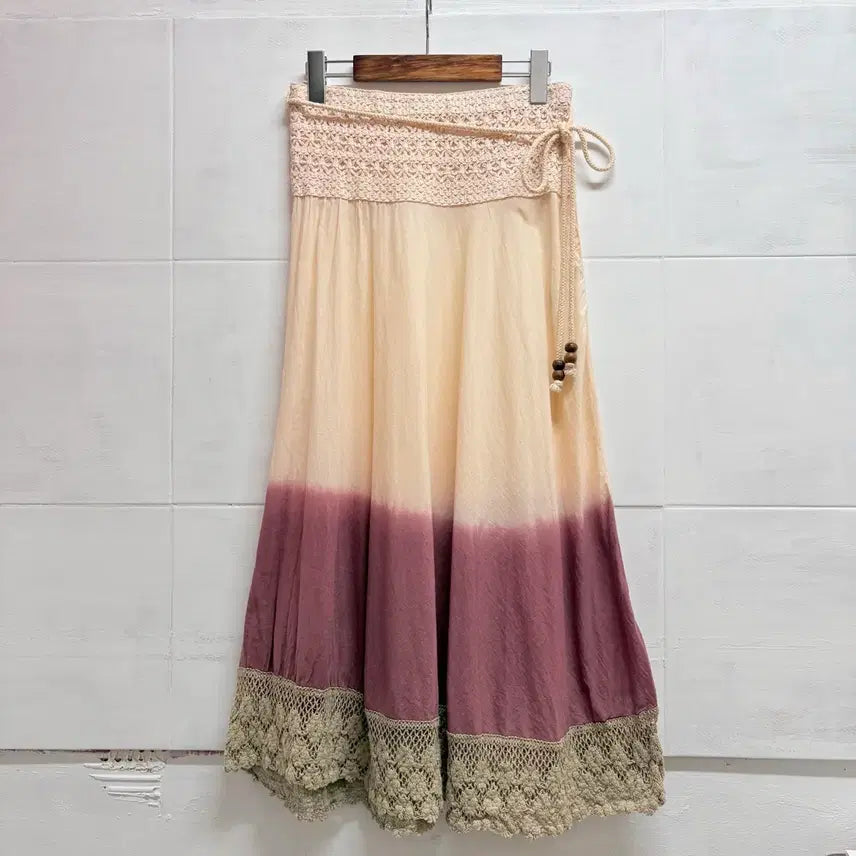 [SOLD OUT] OTTO 그라데이션 히피 에스닉 네트 롱 스커트 L JPN