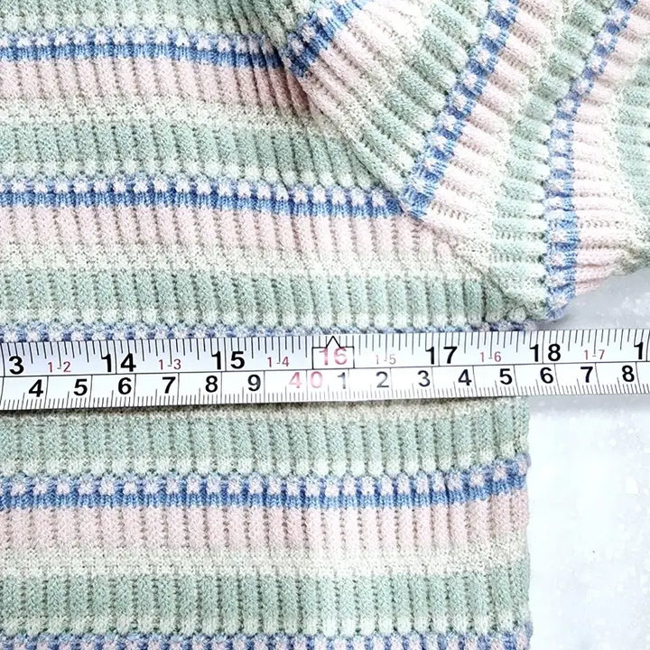 [BUNJANG] SEWING MADE Pastel Striped Square Neck Knit Top / 빈티지 SEWING MADE 스트라이프 반팔 니트