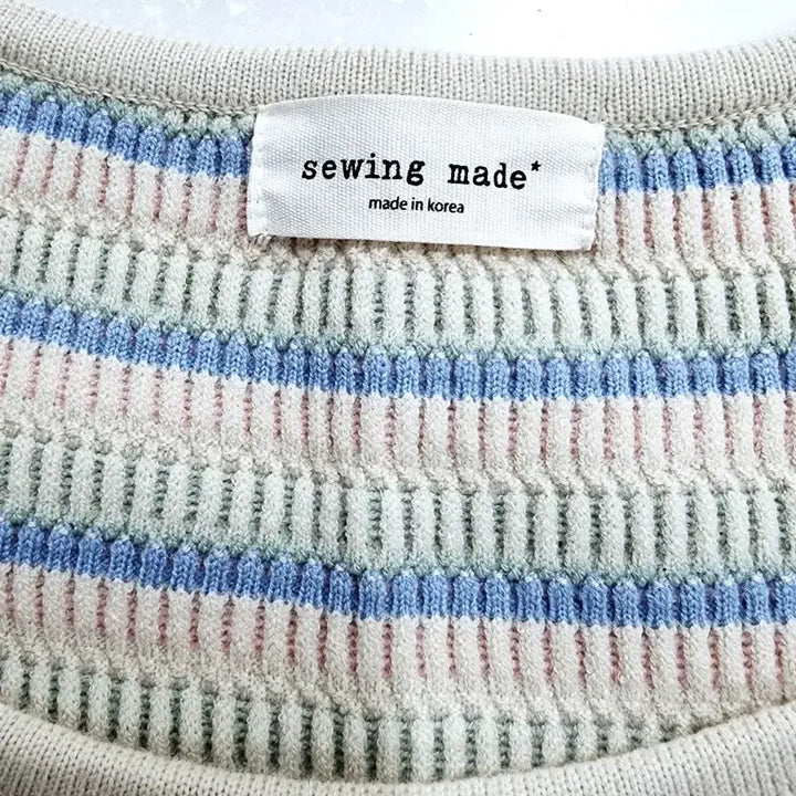 [BUNJANG] SEWING MADE Pastel Striped Square Neck Knit Top / 빈티지 SEWING MADE 스트라이프 반팔 니트