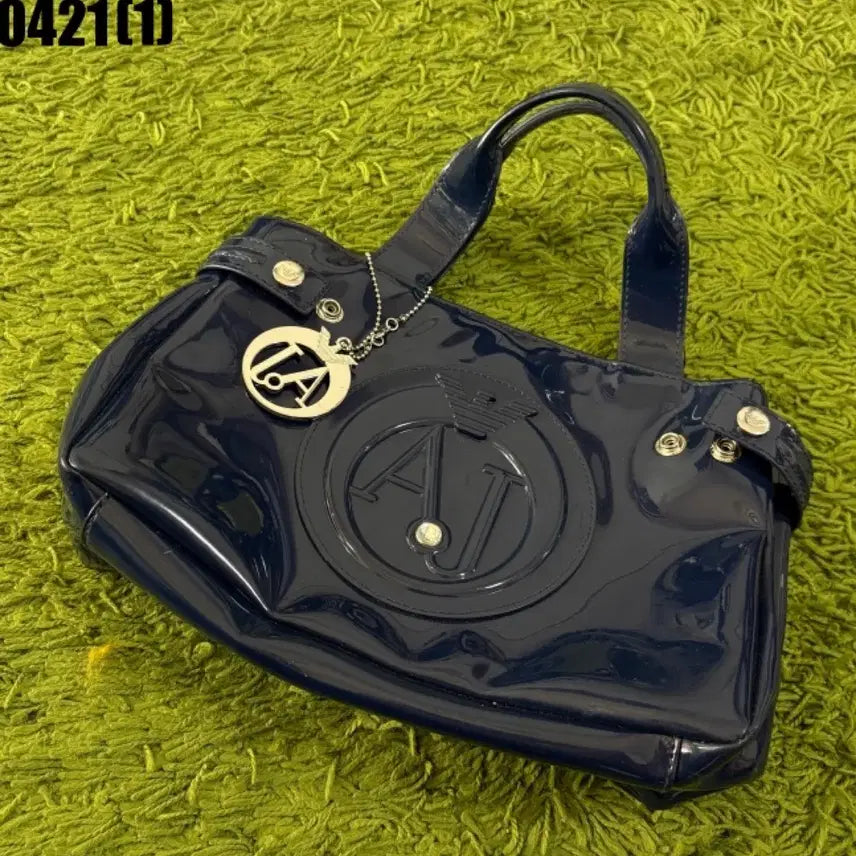 [BUNJANG] Arma Navy Patent Leather Tote Bag / 아르마 네이비 페이턴트 유광 토트백 가방