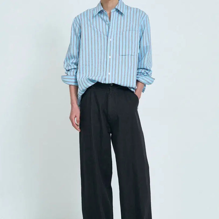 [BUNJANG] SYSTEM HOMME Striped Collar Shirt / SYSTEM HOMME 스트라이프 칼라 셔츠 95오버핏
