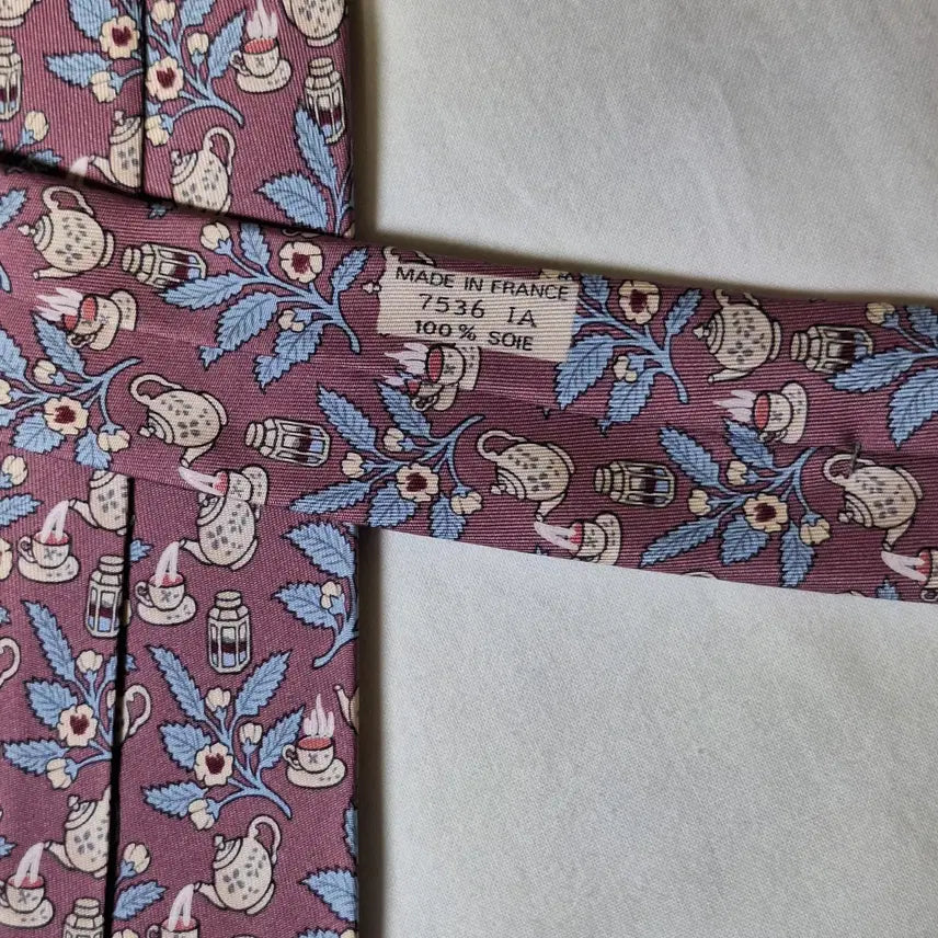 [BUNJANG] Hermès Pink Teapot Flower Silk Tie / 에르메스 핑크 티포트 플라워 실크 넥타이
