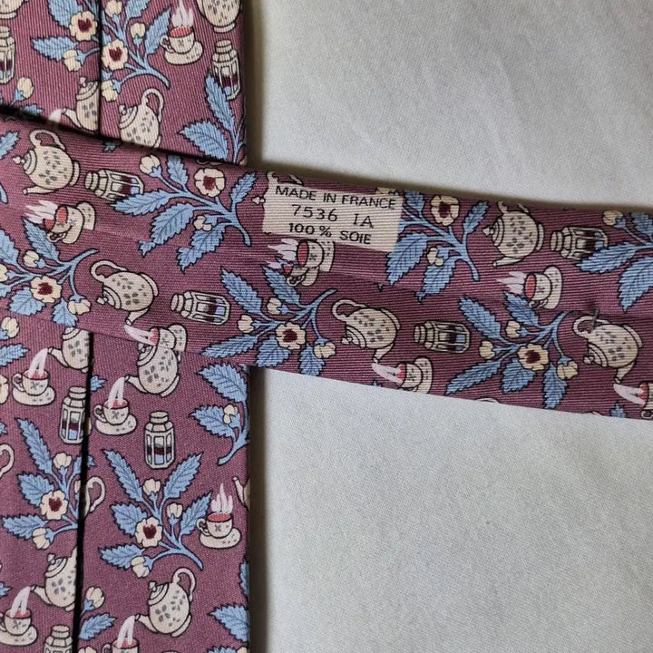 [BUNJANG] Hermès Pink Teapot Flower Silk Tie / 에르메스 핑크 티포트 플라워 실크 넥타이
