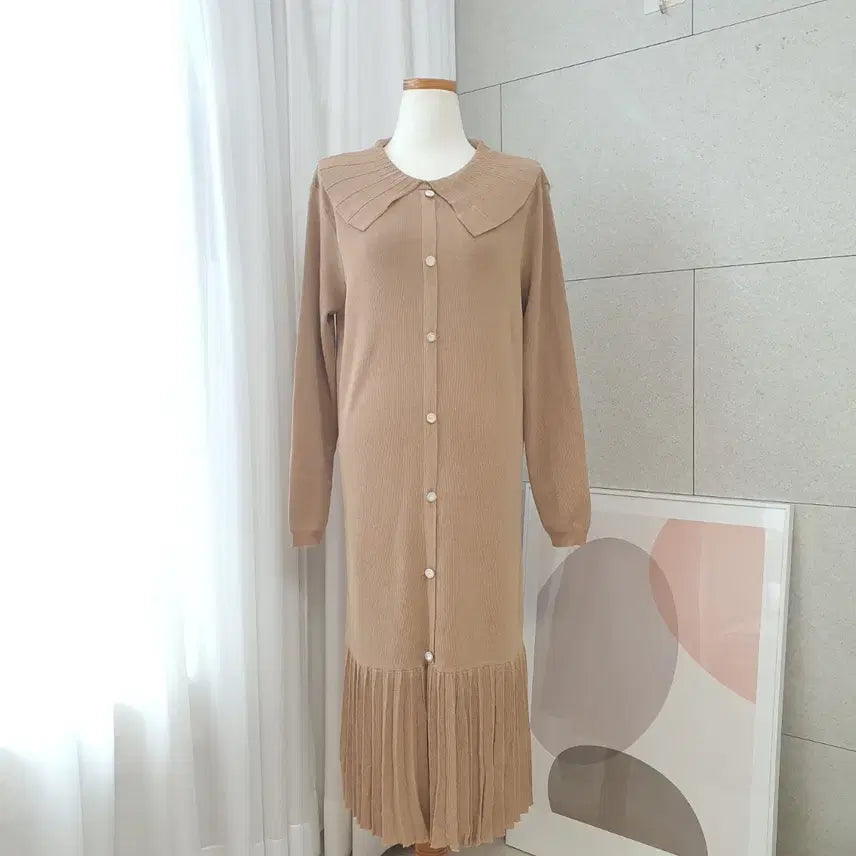 [BUNJANG] Beige Spring Knit Pleated Long Dress / 새상품)  베이지 봄니트 플리츠 롱원피스