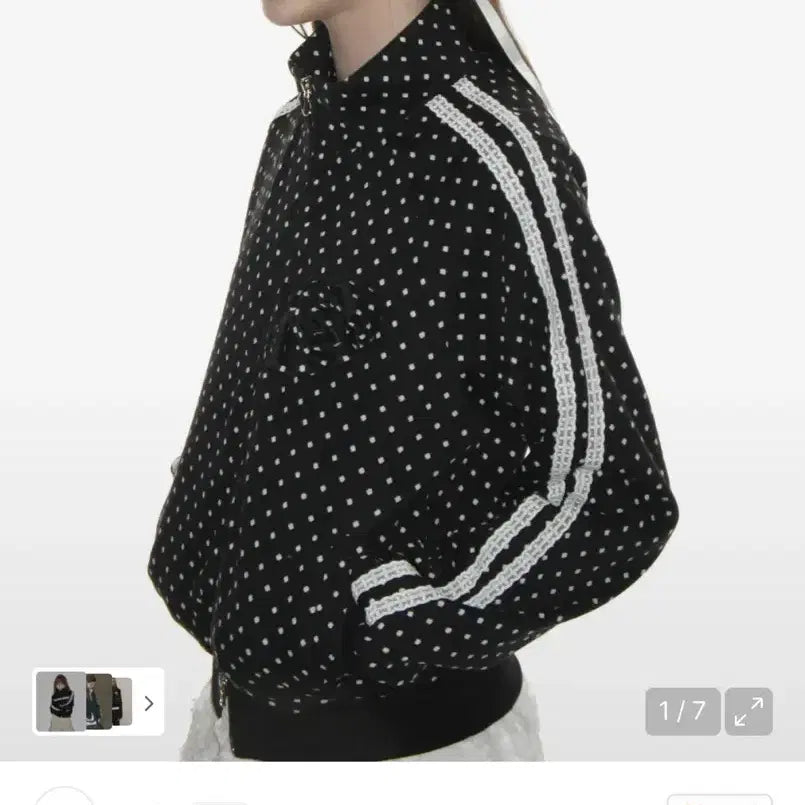 [BUNJANG] Crank Rose Dot Track Jacket Black / 크랭크 로즈 도트 트랙 자켓 블랙