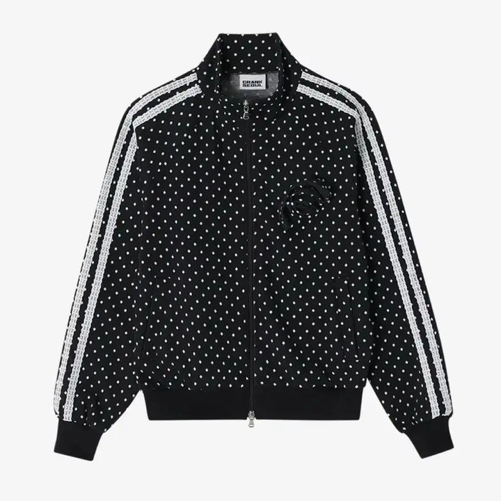[BUNJANG] Crank Rose Dot Track Jacket Black / 크랭크 로즈 도트 트랙 자켓 블랙