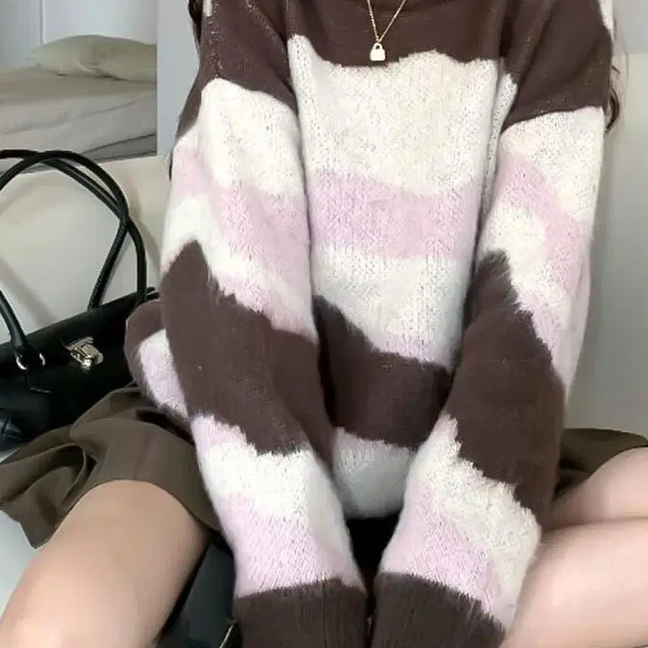 [BUNJANG] Pink Brown Knit Sweater / 에이블리 지그재그 무신사 빈티지 딸기초코 핑크 브라운 니트 스웨터