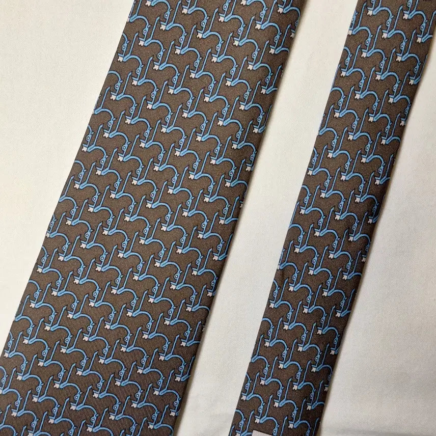 [SOLD OUT] 에르메스 브라운 블루 추상 승마문양 실크 넥타이