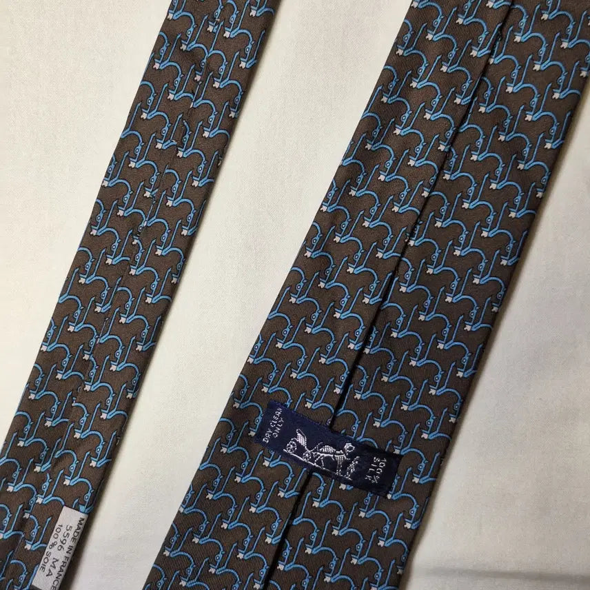 [SOLD OUT] 에르메스 브라운 블루 추상 승마문양 실크 넥타이
