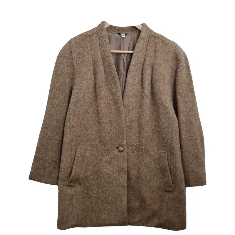[BUNJANG] ADDENDA Wool 90% Brown No-Collar Single Coat [L] / ADDENDA 울 90% 브라운 노카라 싱글 코트 [L] 울 오버핏 여성