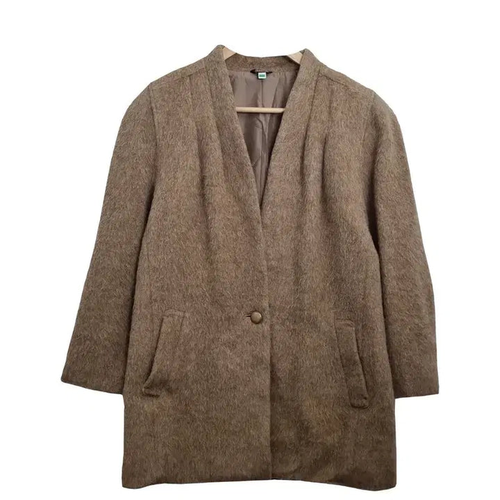 [BUNJANG] ADDENDA Wool 90% Brown No-Collar Single Coat [L] / ADDENDA 울 90% 브라운 노카라 싱글 코트 [L] 울 오버핏 여성