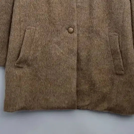 [BUNJANG] ADDENDA Wool 90% Brown No-Collar Single Coat [L] / ADDENDA 울 90% 브라운 노카라 싱글 코트 [L] 울 오버핏 여성