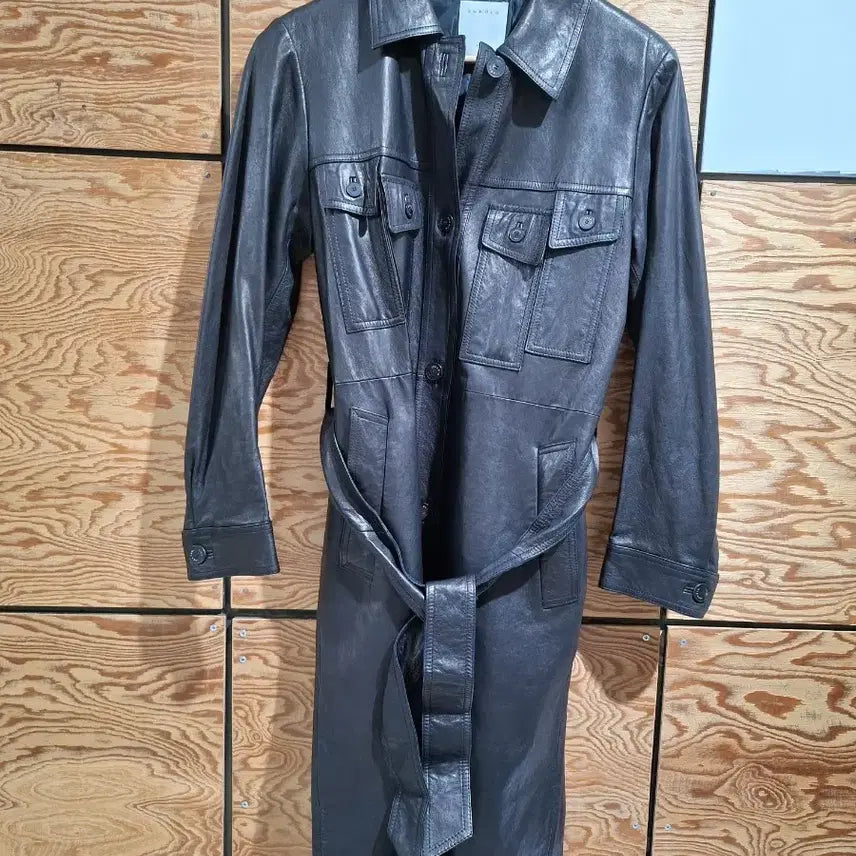 [BUNJANG] Sandro Black Leather Long Dress / Sandro 샌드로 블랙 가죽 롱 원피스
