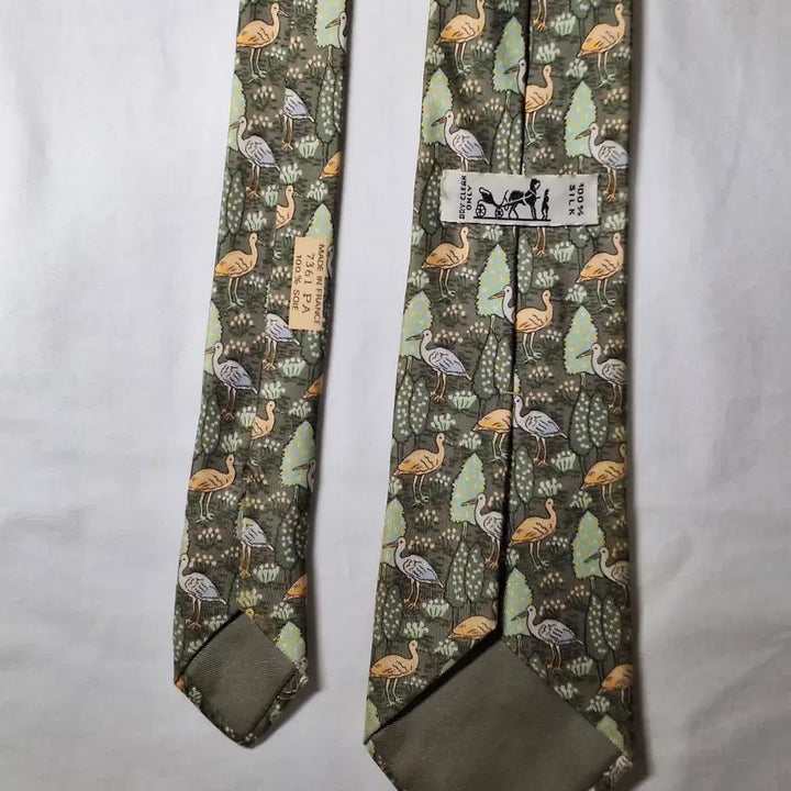 [BUNJANG] Hermès Forest Pattern Silk Tie / 에르메스 카키 버드 포레스트패턴 실크 넥타이