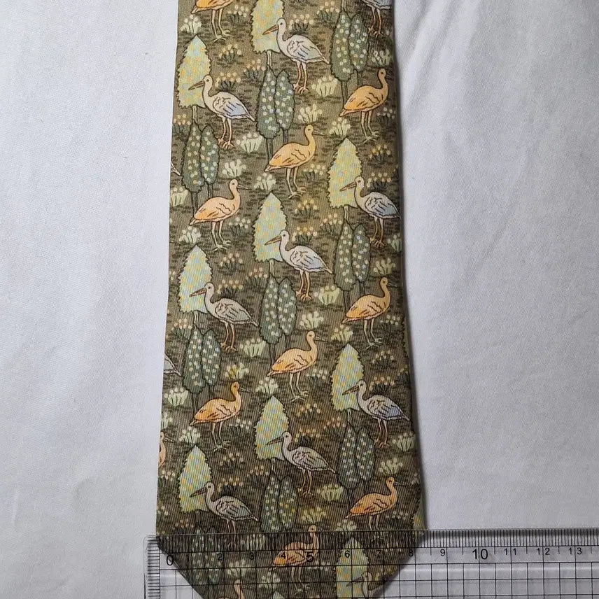 [BUNJANG] Hermès Forest Pattern Silk Tie / 에르메스 카키 버드 포레스트패턴 실크 넥타이