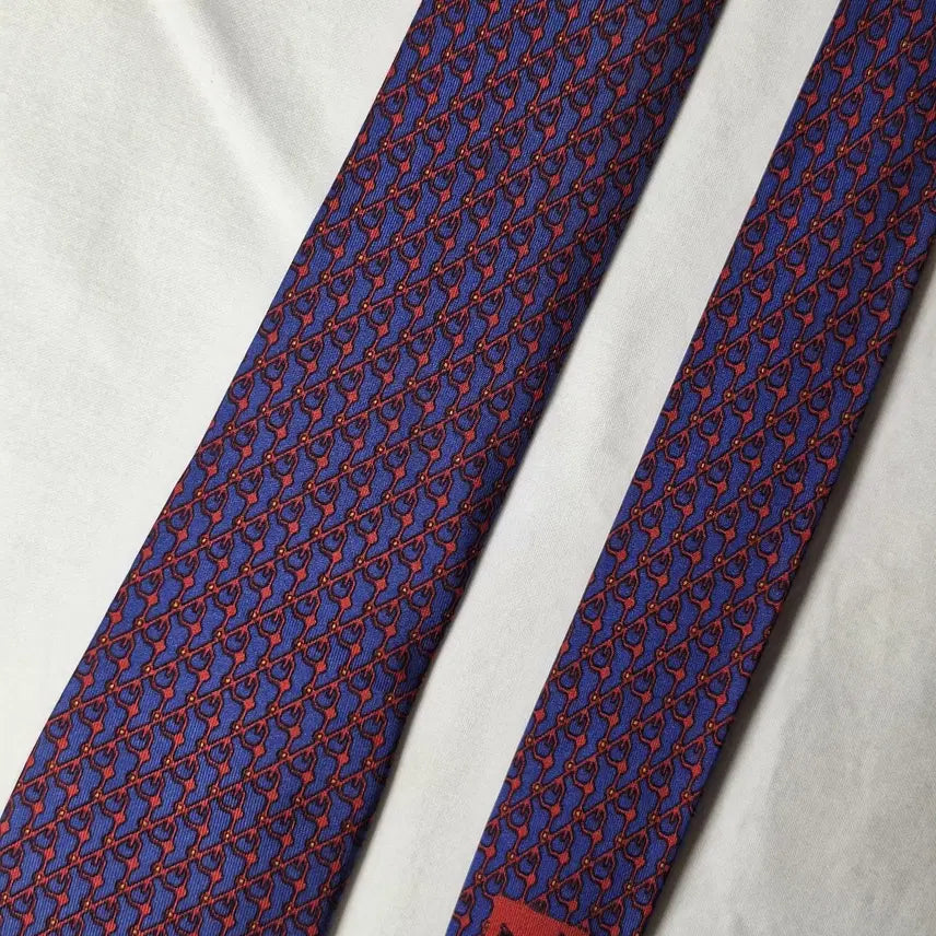 [BUNJANG] Hermès Blue Red Link Pattern Silk Tie / 에르메스 블루 레드 링크패턴 실크 넥타이