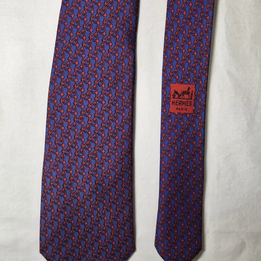 [BUNJANG] Hermès Blue Red Link Pattern Silk Tie / 에르메스 블루 레드 링크패턴 실크 넥타이