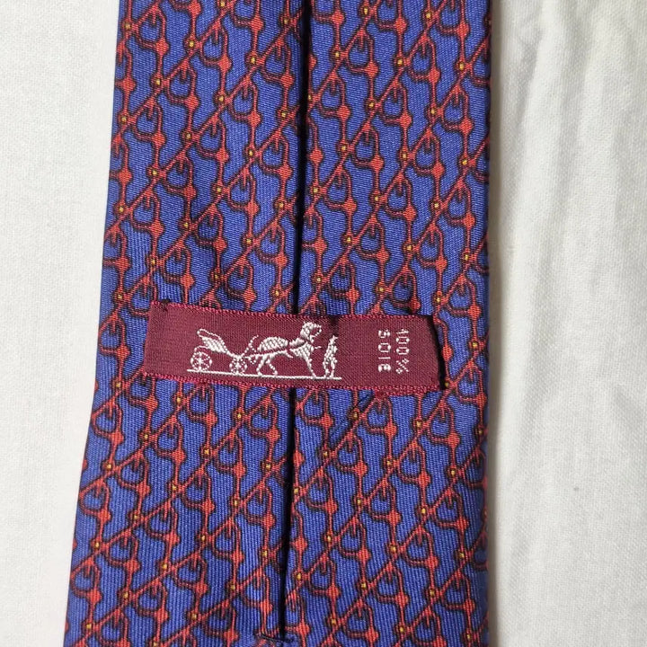 [BUNJANG] Hermès Blue Red Link Pattern Silk Tie / 에르메스 블루 레드 링크패턴 실크 넥타이