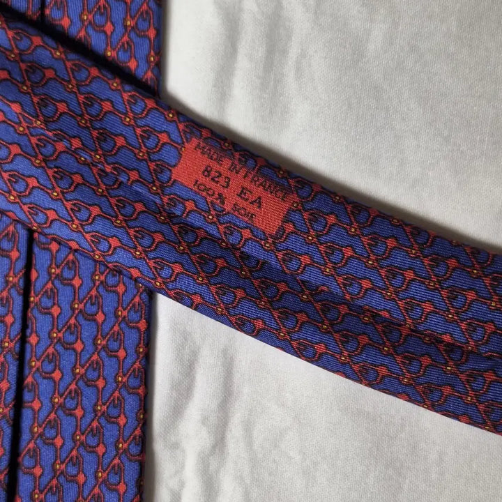 [BUNJANG] Hermès Blue Red Link Pattern Silk Tie / 에르메스 블루 레드 링크패턴 실크 넥타이