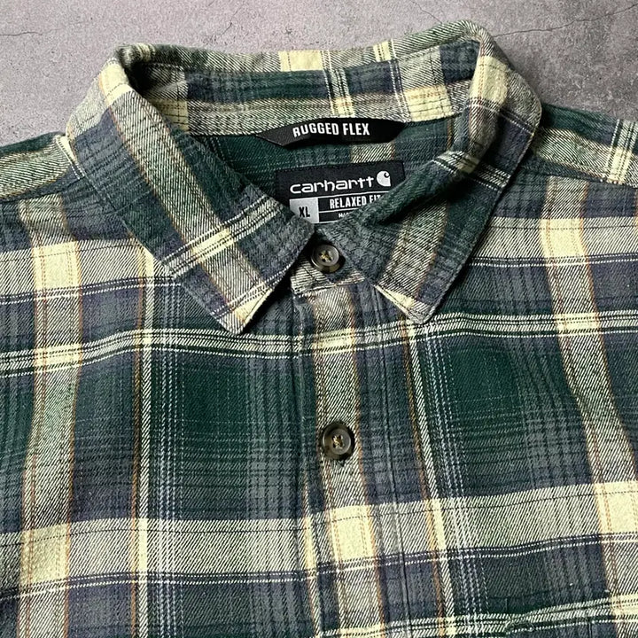 [BUNJANG] CARHARTT 칼하트 빈티지 그린 체크 기모 셔츠 워크자켓 A00833 / CARHARTT 칼하트 빈티지 그린 체크 기모 셔츠 워크자켓 A00833