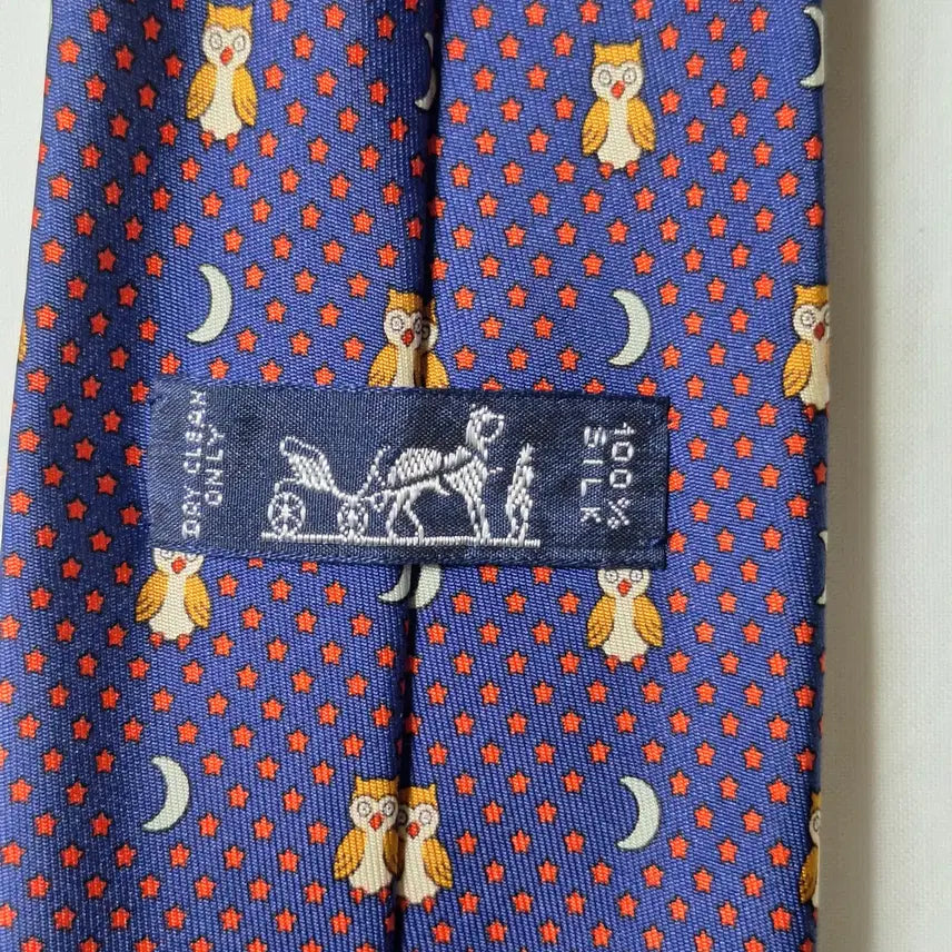 [SOLD OUT] 에르메스 블루 부엉이 문스타패턴 실크 넥타이