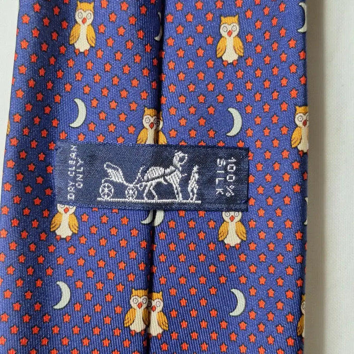 [SOLD OUT] 에르메스 블루 부엉이 문스타패턴 실크 넥타이
