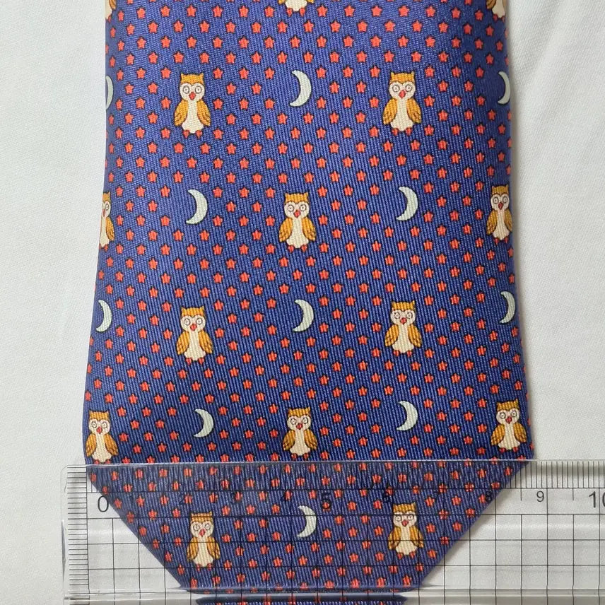 [SOLD OUT] 에르메스 블루 부엉이 문스타패턴 실크 넥타이