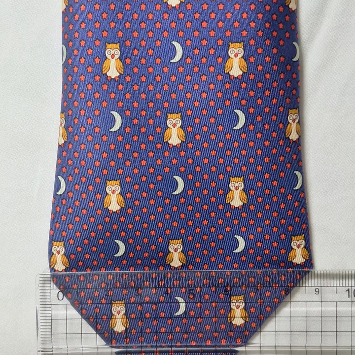 [SOLD OUT] 에르메스 블루 부엉이 문스타패턴 실크 넥타이