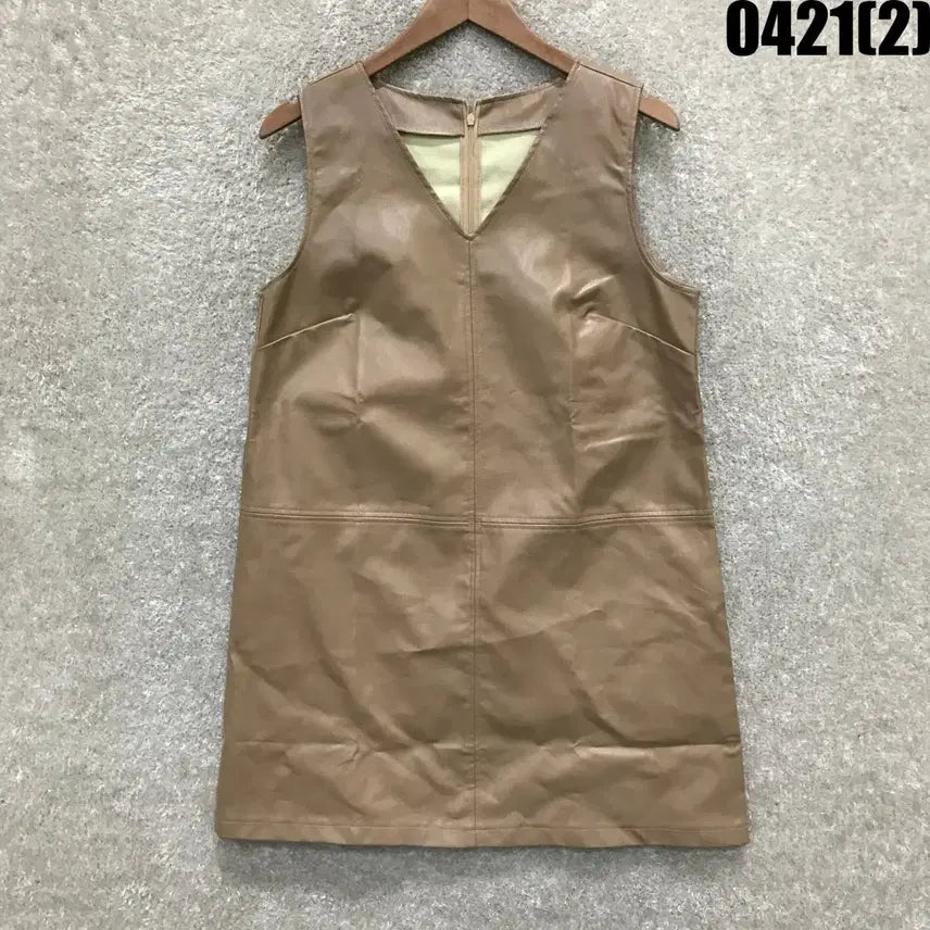 [BUNJANG] V-Neck Leather Mini Dress Camel M / 브이넥 레더 미니 원피스 카멜 m