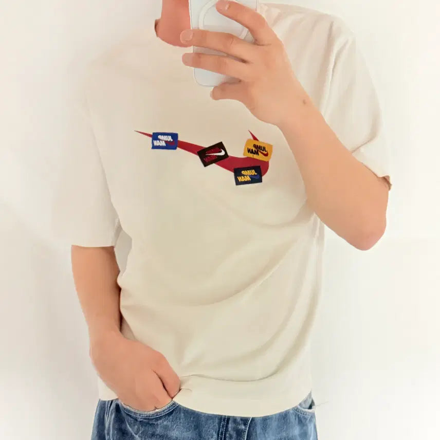 [BUNJANG] Nike Jumpman Patch Logo T-shirt (Ivory, M) / 나이키 점프맨 패치 로고 반팔 티셔츠 아이보리 (M)