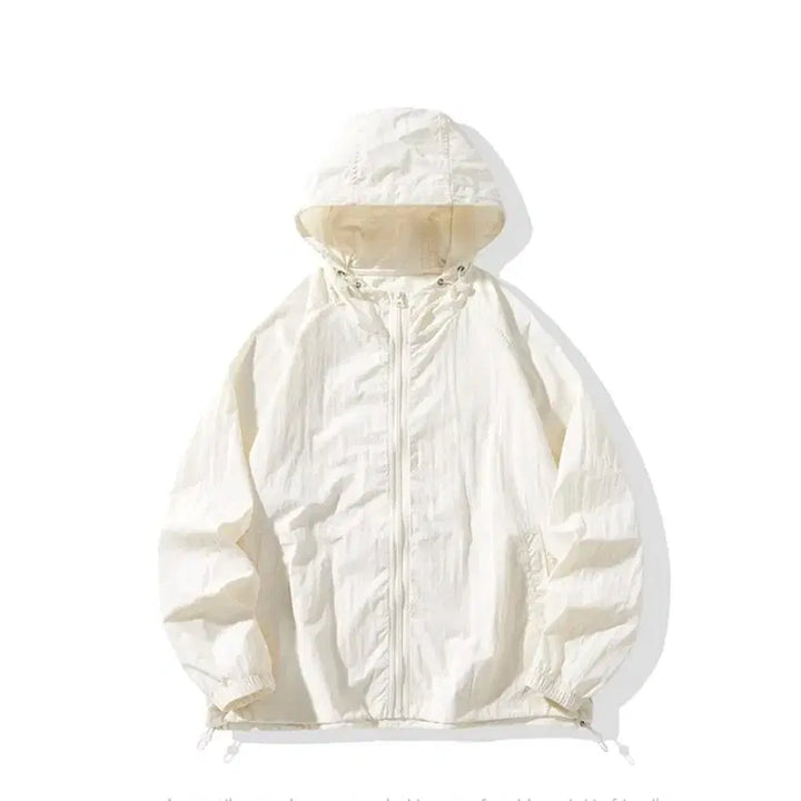 [BUNJANG] Lightweight Windbreaker Hooded Zip-up - Ivory / 경량 바람막이 후드 집업 - 아이보리