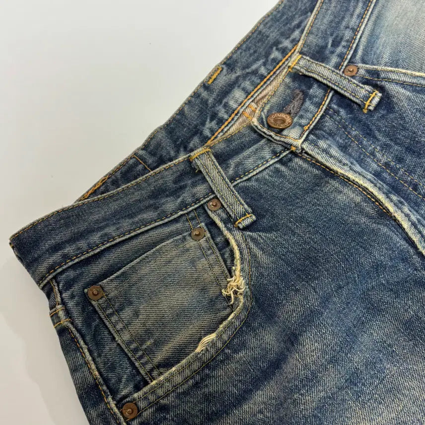 [SOLD OUT] 에드윈 505 오렌지 탭 데미지 컷오프 스트레이트 데님 팬츠