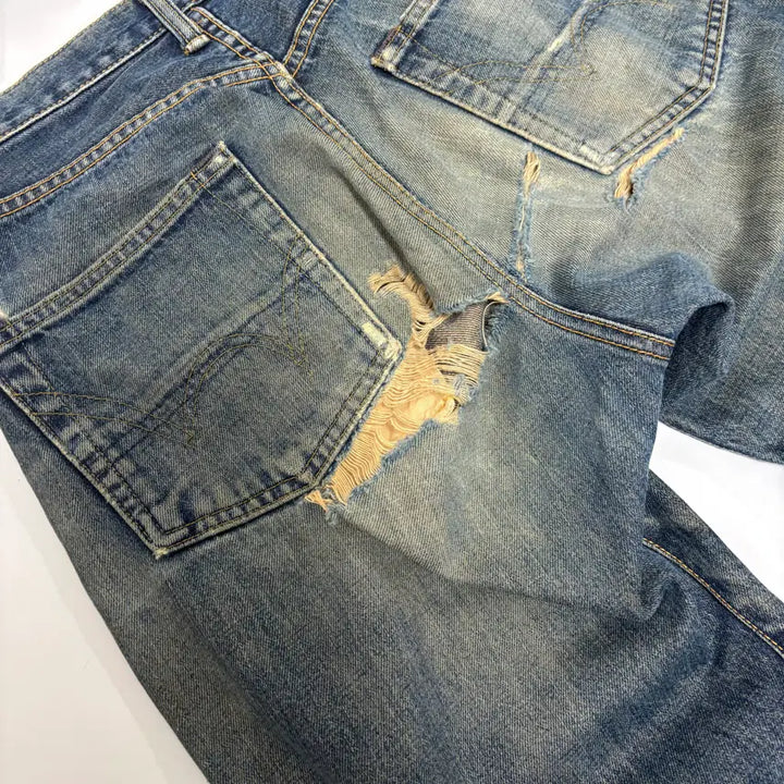 [SOLD OUT] 에드윈 505 오렌지 탭 데미지 컷오프 스트레이트 데님 팬츠