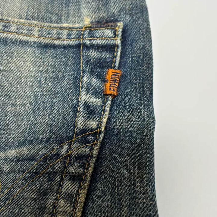 [SOLD OUT] 에드윈 505 오렌지 탭 데미지 컷오프 스트레이트 데님 팬츠