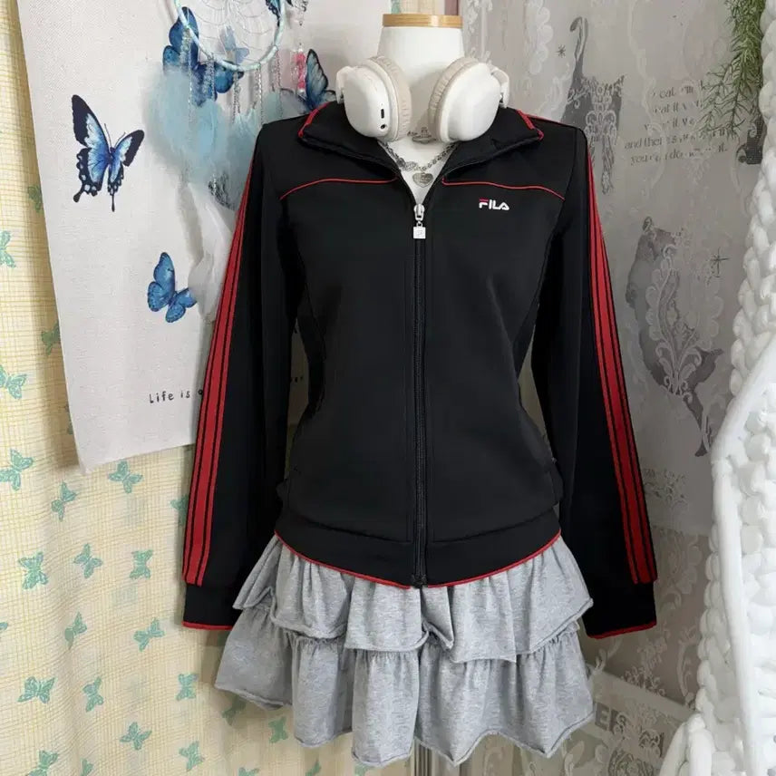 [BUNJANG] Fila Black &amp; Red Jersey Top / 휠라 블랙 &amp; 레드 져지