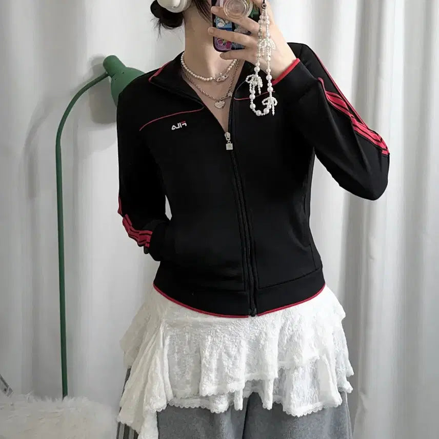 [BUNJANG] Fila Black &amp; Red Jersey Top / 휠라 블랙 &amp; 레드 져지