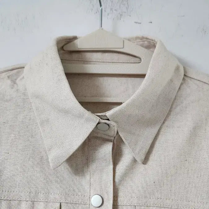 [BUNJANG] Beige Puff Sleeve Short Jacket / 베이지 반팔 셔츠 자켓 퍼프 숏기장 새상품