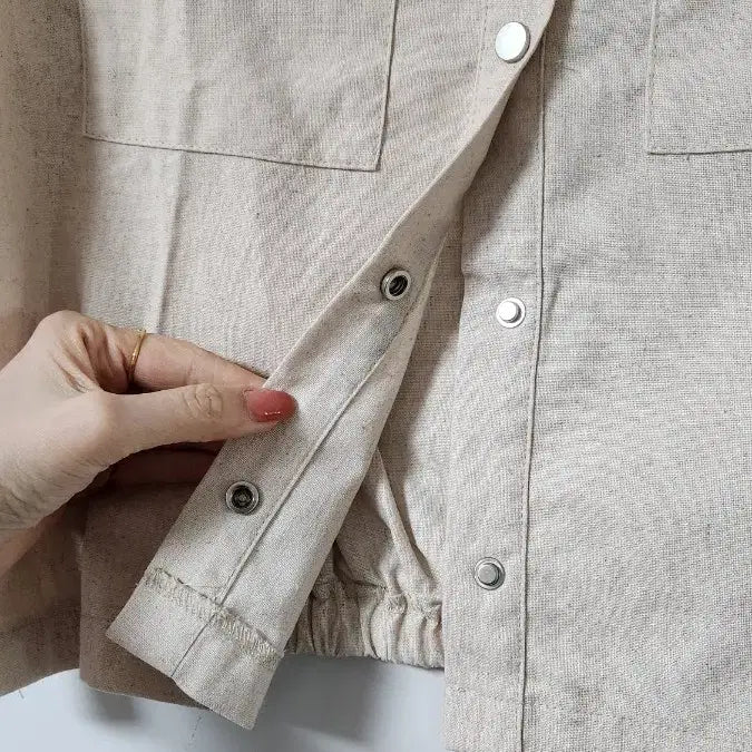 [BUNJANG] Beige Puff Sleeve Short Jacket / 베이지 반팔 셔츠 자켓 퍼프 숏기장 새상품
