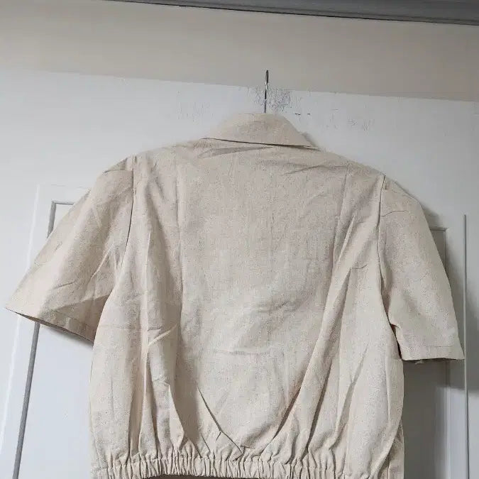 [BUNJANG] Beige Puff Sleeve Short Jacket / 베이지 반팔 셔츠 자켓 퍼프 숏기장 새상품